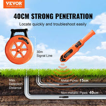 VEVOR Pipe Locators, 100ft/30m PVC Pipe Locators Underground, IP67 Waterproof Pipe Blockage Detector with Adjustable Sensitivity, Sewer Wall Scanner Plumbing Tool for PVC Plastic Metal Water Pipes