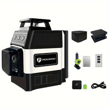 Mini 3D Laser Level 12 Lines Horizontal & Vertical Cross Green Line 360° Self-Leveling Laser Level USB Charging