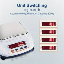 Digital Lab Balance, 2000x0.01g Precision Analytical Scale High-Precision Strain Gauge Load Cell, Multi-Unit (g/ct/oz/lb), Durable Stainless Steel Plate For Labs, Research, Jewelry, Kitchen