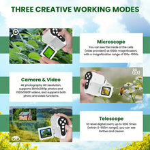 AUOSHI Portable Digital Microscope for Kids, 1000X Handheld Microscope&Telescope with Slide Kit, 2'' LCD Screen microscope Photo and Video with 32GB SD Card for Kids Over 3 Years Old