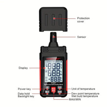 HT607 Temperature & Humidity Meter Handheld Thermometer Moisture Meter Thermo-Hygrometer LCD Psychrometer Max/Min/Data Hold Mode