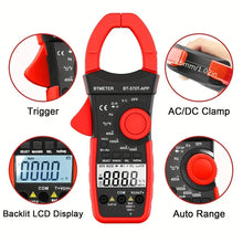 BTMETER AC/DC 1000A Clamp Multimeter, 4000 Counts Digital Clamp-on Meter With Data Logging Measure Amp Volt Ohm Capacitance Frequency Temperature Continuity, Electrical Tester 570T-APP