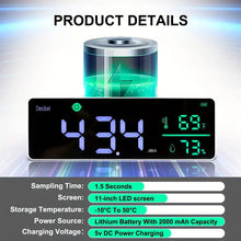 1pc 3-in-1 Decibel Meter Noise Monitor Wall Hanging Sound Level Meter With 11In Large LED Display Noise & Temperature & Humidity Meter Wide Used For Home, Classroom, Studio, Factory