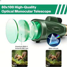 80x100 HD Monocular-Telescope for Adults. Larger Vision Monocular with High Power. Smartphone-compatible for Bird Watching, Hunting, Hiking, Camping, and Wildlife Observation. Offers clear and detailed views for various outdoor activities XKGRMN-1