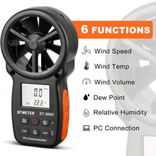 BTMETER BT-866A Pro Handheld HVAC Anemometer For CFM Air Flow, Wind Speed Meter Gauge Measures Wind Velocity Temp%RH Dew Point With USB Sync To PC