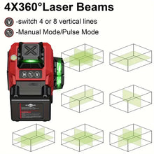 Luxury Suitcase 16 Line Green Laser Level, Two Large Capacity 4800mAh Batteries, Stable Triangular Bracket, 4x360 Degree Green Cross Line Vertical And Horizontal Level