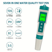 7-in-1 Water Quality Tester, Multifunctional Analysis Instrument Test Pen, PH/ORP/EC/TEMP/SALT/S.G/TDS LCD Backlight