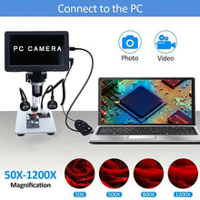 1200X Usb Digital Microscope With Camera And Video Record Function 7 Inch Screen Industrial Coin Magnifier For Jewellery Inspection Watch PCB Repair Soldering Diy 1080p Pc View With Adjustable LED Lights Wired Remote Control