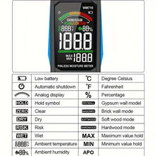 Wm710 Digital Wood Moisture Meter With Dual Display - Large Screen, Ambient Temperature & Humidity Detector, Pinless Design, Shockproof Abs Construction