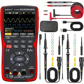 ZOYI 703S 3-in-1 Handheld Oscilloscope Multimeter DDS Generator, Dual Channel 50MHZ Bandwidth, 280MSa/s High Sampling Professional Oscilloscope, 25000 Count Digital Multimeter, Voltmeter, 2*P2060 Probes