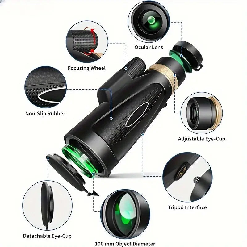 80x100 High Power Monocular Telescope. Has Smartphone Adapter & Tripod
