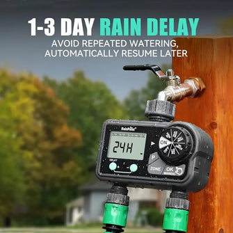 RAINPOINT Sprinkler Timer, Programmable Water Timer for Garden Hose, Hose Timer with Rain Delay & Manual Watering, Irrigation Timer for Yard, 2 Outlet, 6 Watering Plans