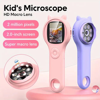 2inch 500X Childern Digital Microscope, Magnifier, 8 LED Illumination, Realistic Image Capture For Education And Research, Computer Compatible, Detailed Biological Exploration