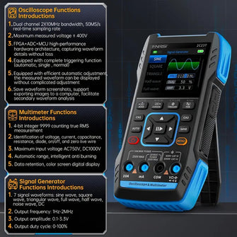3 In 1 Oscilloscope Multimeter Signal Generator Machine Handheld Oscilloscope 10Mhz Bandwidth 50MSa/s Sampling Rate Dual Channel Oscillometer With Waveform Save And View Function For DIY And Electronic Test