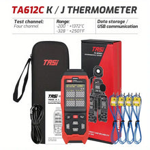 TASI Multi-Channel K Type J Type Thermocouple Temperature Meter with Four Channels, Data Storage and USB Communication for Computer Transfer and Data Upload - Industrial High Precision Contact Probe Thermometer