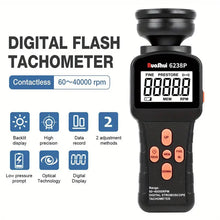 6238P Digital Stroboscope Tachometer LCD Non-Contact Flash Photoelectric Revolution Meter 60-40000 RPM Speedmeter Tester