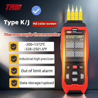 Multi-Channel K Type J Type Thermocouple Temperature Meter with Four Channels, Data Storage and USB Communication for Computer Transfer and Data Upload - Industrial High Precision Contact Probe Thermometer