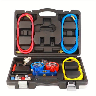 HVAC Diagnostic Tool Kit with 4-Way Manifold Pressure Gauge Refrigerant Charging Hose High Pressure AC Gauge R134A Refrigerant Tool Set - Environmental Friendly Refrigerator Diagnostic Set