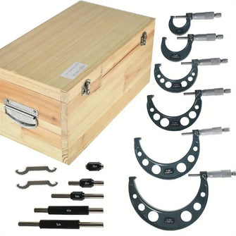 0-6" Outside Micrometer Set (0-1", 1-2", 2-3", 3-4", 4-5", 5-6"), 0.0001" Accurate Carbide Ratchet Handle Precision Machinist Tool Set with Carbide Tip