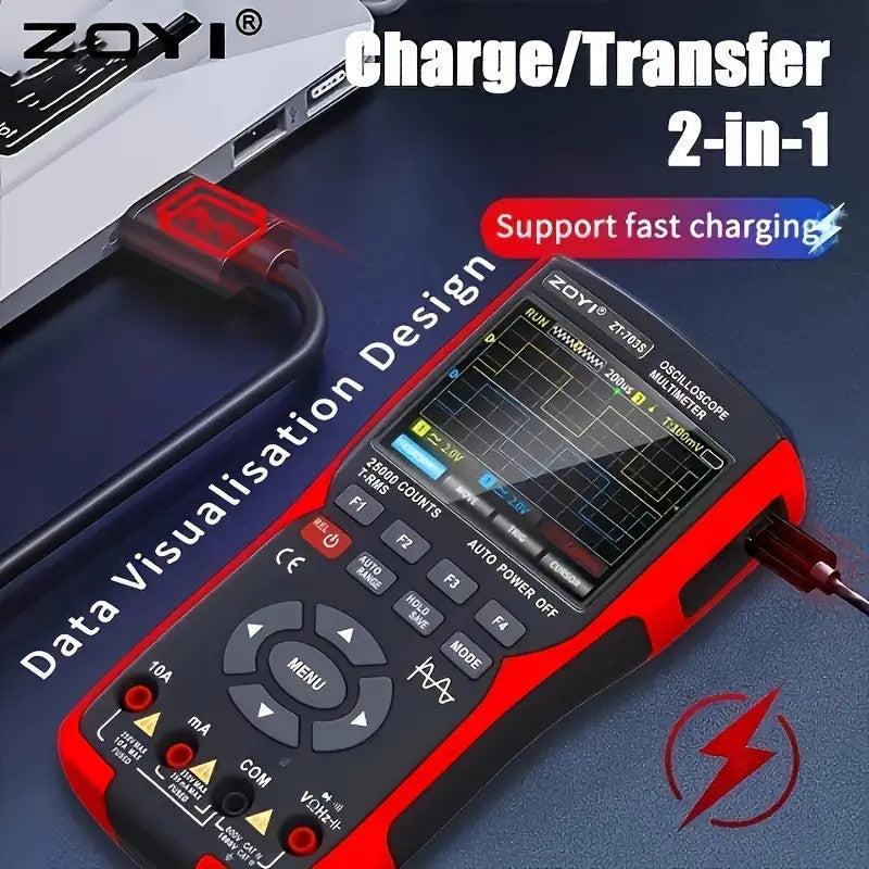 3-in-1 Handheld Oscilloscope Multimeter, Rechargeable 50MHz