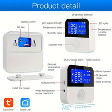Tuya WiFi (2.4GHz) Temperature And Humidity Sensor LCD Display Smart Life APP Remote Monitoring Temperature And Humidity Meter Beeping Alarm USB Charging For Indoor Fish Tank Warehouse Coldroom Electronic Digital Display Thermometer Hygrometer