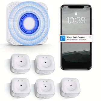 5 Packs Water Detector Alarm With Remote APP Control, Water Leak Sensor, WiFi Water Leak Detectors For Home: 110dB Water Alarm Leak Detector With APP Real-time Notification, 2.4G Water Alarms For Basements