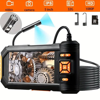 5'' IPS Screen Dual Lens Endoscope Camera, Borescope Inspection Camera, Snake Camera, 7.9mm 2m Endoscope Camera, Suitable For Cars, Pipes, Walls