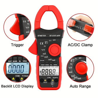 BTMETER AC/DC 1000A Clamp Multimeter, 4000 Counts Digital Clamp-on Meter With Data Logging Measure Amp Volt Ohm Capacitance Frequency Temperature Continuity, Electrical Tester 570T-APP