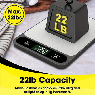 Food Scale, 10kg/22lb Digital Kitchen Scale Weight Grams And Ounces For Baking Cooking Coffee Package Postage, 6 Units With Tare Function, LCD Display, Easy Clean Stainless Steel