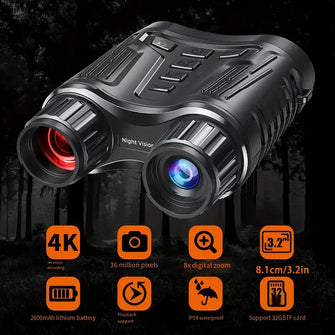 4K Night Vision Goggles, Infrared Night Vision Binoculars for Adults, 3.2'' Large Screen, 8X Digital Zoom, 32GB Card to Save Photos and Videos for Camping Hunting & Security