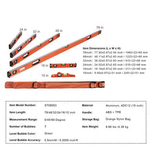 VEVOR Magnetic Torpedo Level, 78/48/32/24/16/10 in Mechanical Level Set, Bubble Vials Ruler for 45/90/180 Degree, Aluminum Alloy Leveler Tool w/Viewing Window (Only 10 inch has magnetic)