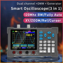DSO3D12 3.2 Inch Desktop 3 in 1 Digital Oscilloscope 120MHz Bandwidth Dual Channel 250MSa/s Built-in Multimeter+Signal Generator Display