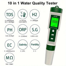 New 10 in 1 Water Quality Tester PH/TDS/EC/SALT/TEMP/S.G/ORP/H2/Fertile/Resistivity Tester Pen For Aquarium Swimming Pool