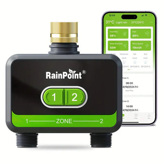RAINPOINT Smart Hose Timer with Irrigation Mode and Interval Mode, App Control, HTV210B 2-Zone Wireless Water Timer, Maximum 6 Plans Per Zone (HTV210B)
