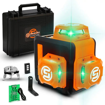 SUNPOW Laser Level 3x360°Self Leveling, Green Beam Cross Line Laser Level Tool for Construction & Picture Hanging, Type-C Charging, Remote Control