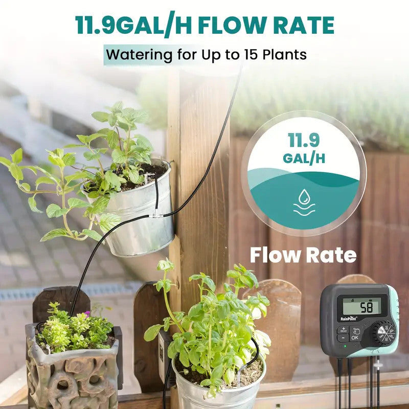 RAINPOINT Solar Drip Irrigation System Outdoor Automatic Plant Waterer