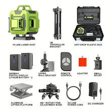 16 line green laser level, luxury package box, with 1M retractable bracket, luxury rotating base, two digital display batteries