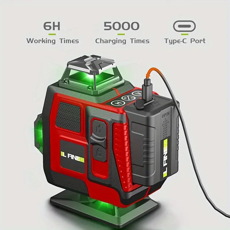 16 line green laser level set, including luxury suitcase and 2 2400mAh