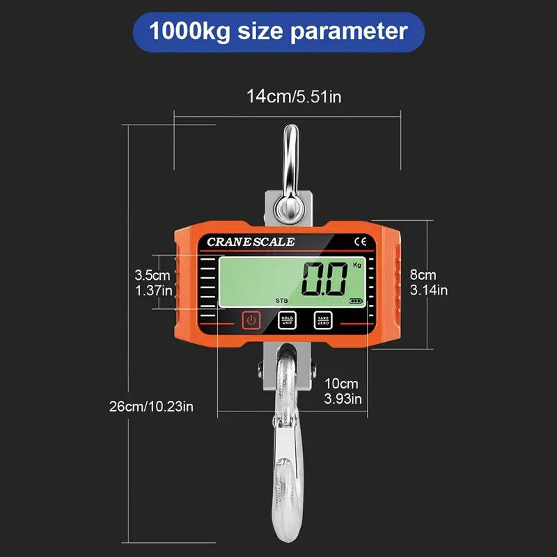 Digital Hanging Scale 1000kg/ 2204lbs Portable Heavy Duty Crane Scale