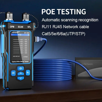 NOYAFA NF-8508 Network Cable Tester with Optical Power Meter VFL, RJ11 RJ45/PoE Tester/CAT5 CAT6/length Measurement, Telephone line Trace Meter with Headset, Network Tools