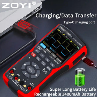 ZOTEK 703S 3-in-1 Handheld Oscilloscope Multimeter DDS Generator, Dual Channel 50MHZ Bandwidth, 280MSa/s High Sampling Professional Oscilloscope, 25000 Count Digital Multimeter, Voltmeter, 2*P2060 Probes
