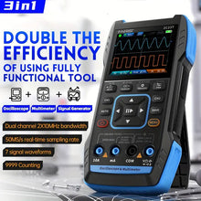 3 In 1 Oscilloscope Multimeter Signal Generator Machine Handheld Oscilloscope 10Mhz Bandwidth 50MSa/s Sampling Rate Dual Channel Oscillometer With Waveform Save And View Function For DIY And Electronic Test