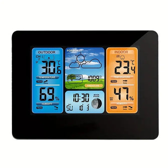 Weather Station Wireless Indoor Outdoor Thermometer - Digital Weather Thermometer with Atomic Clock Temperature Humidity Monitor with Calendar Adjustable Backlight and Calendar