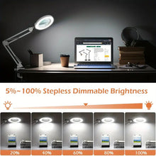 1pc Versatile 10X Magnifying Glass With Light And Stand, LED 5 Color Modes, Stepless Dimmable Magnifying Floor Lamp, Enhanced 3-in-1 Adjustable Swing Arm Lighted Magnifier Lamp With Clamp For Reading, Craft, Esthetic