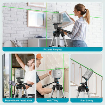 Decteam Laser Lever 5 Lines Self-leveling, 197Ft Green Cross Line Laser Level with 140° Vertical & 360° Horizontal Line, Magnetic Pivoting Base