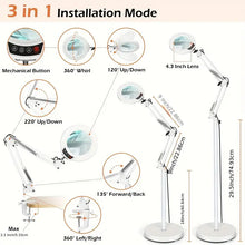 1pc Versatile 10X Magnifying Glass With Light And Stand, LED 5 Color Modes, Stepless Dimmable Magnifying Floor Lamp, Enhanced 3-in-1 Adjustable Swing Arm Lighted Magnifier Lamp With Clamp For Reading, Craft, Esthetic