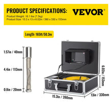 VEVOR Sewer Camera with Locator, 165ft Cable, Drain Camera w/ 512Hz Sonde Transmitter & Receiver, IP68 Waterproof Sewer Video Inspection Equipment w/ 16 GB SD Card, 1200TVL 7" LCD Monitor, LED Lights