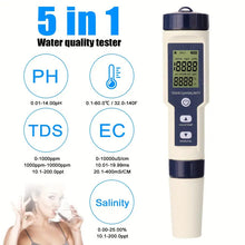 Digital Water Quality Tester - Measures pH, EC, TDS, Salinity, and Temperature - 5-in-1 Multi-Function Monitor for Accurate Water Testing