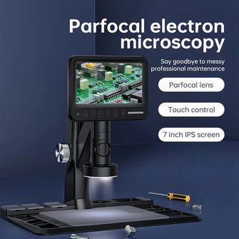 7" IPS Digital Microscope 1600X, Soldering Microscope with Soldering Station, Parfocal Lens IPS Touch Screen Coin Microscope, 1080P 12MP with 30 Adjustable LED Lights for Windows/Mac/PC 32GB